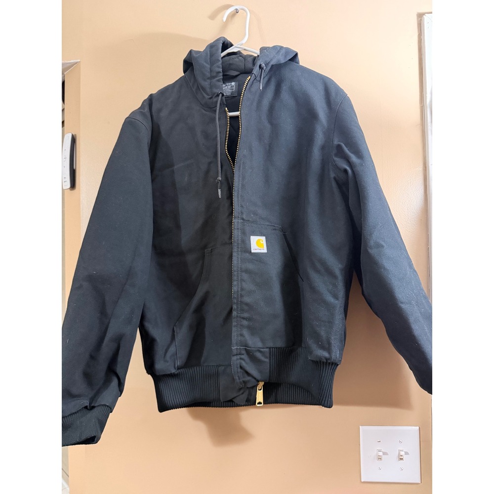 Carhartt Active Jacket Mens S Black Cotton Canvas Hooded Workwear Coat OJ0140-M